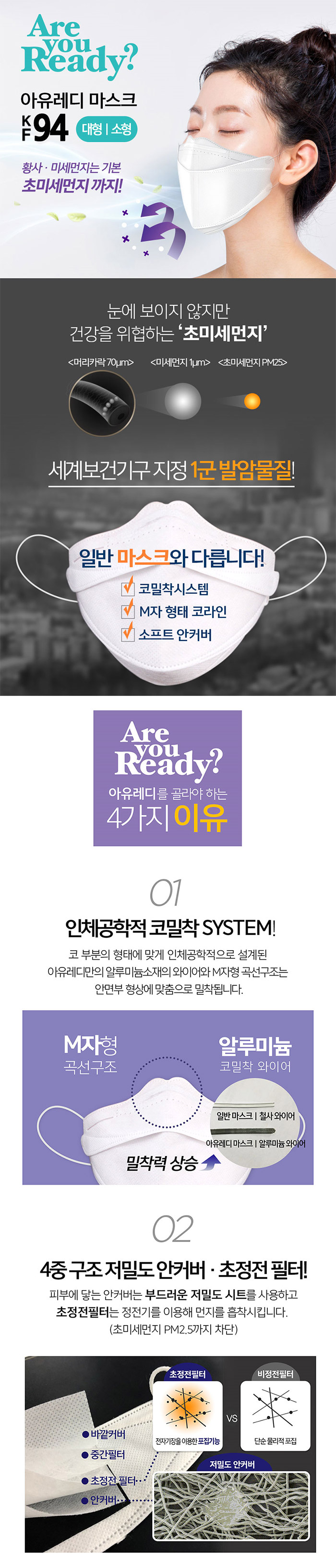 아유레디 황사마스크 KF94 대형
