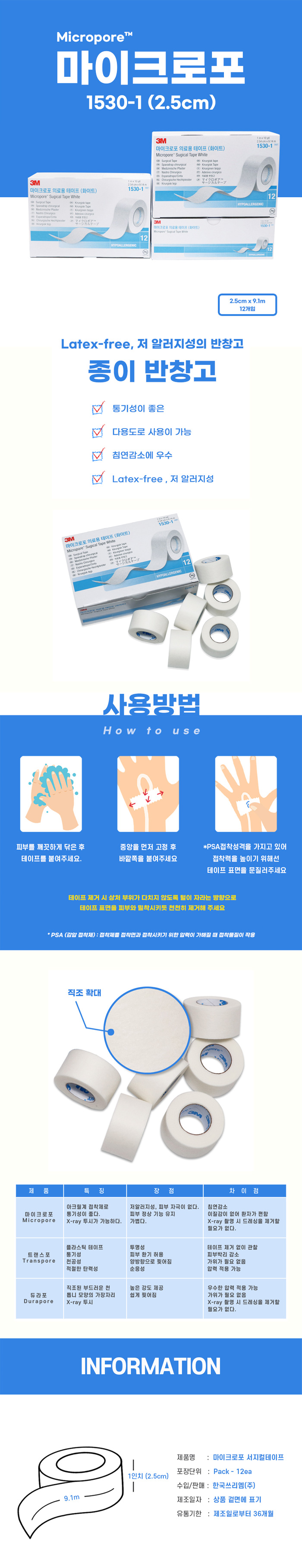 [3M] 마이크로포 흰색 1인치-12개입