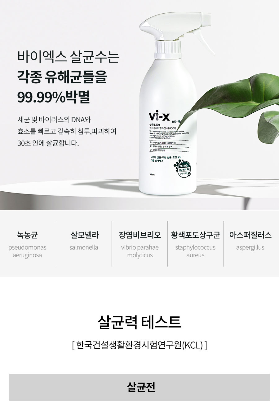 Vi-X 바이엑스 뿌리는 소독살균제 미산성차아염소산수
