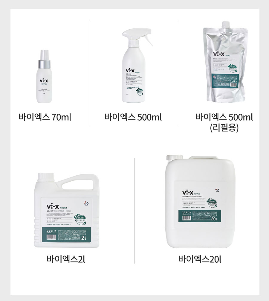 Vi-X 바이엑스 뿌리는 소독살균제 미산성차아염소산수