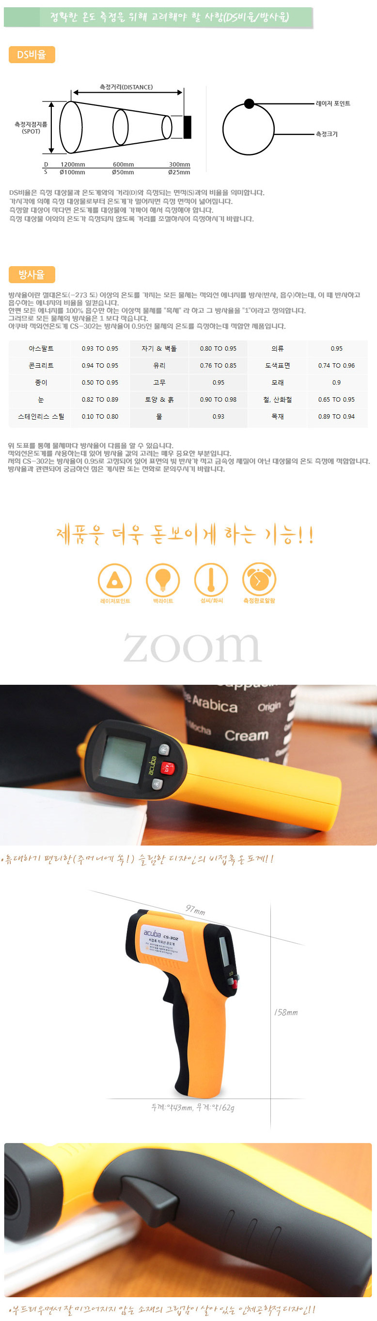 아쿠바 비접촉 적외선 온도계 CS-302