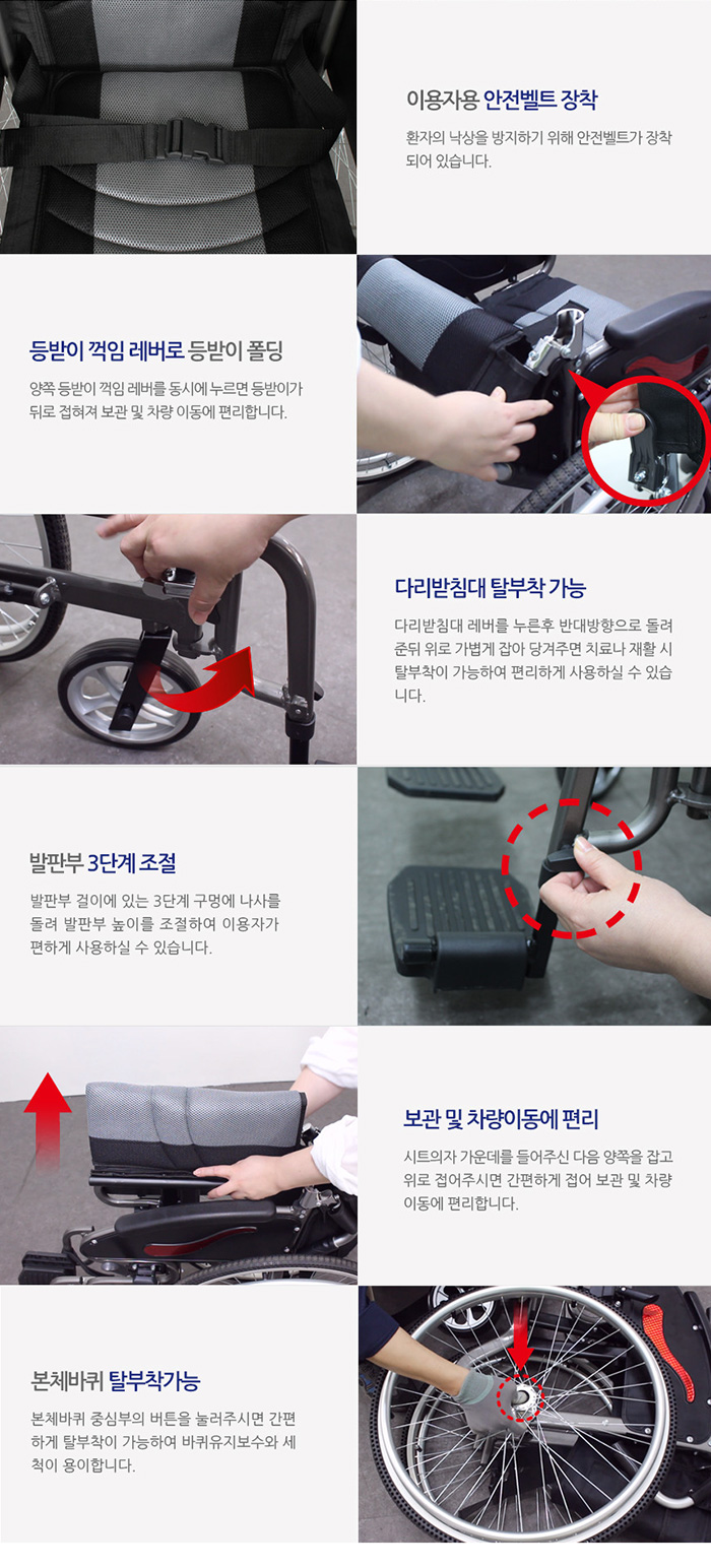가벼운 경량 장애인 노인환자 등받이꺽이형 접이식 활동형 휠체어 KCA-905C