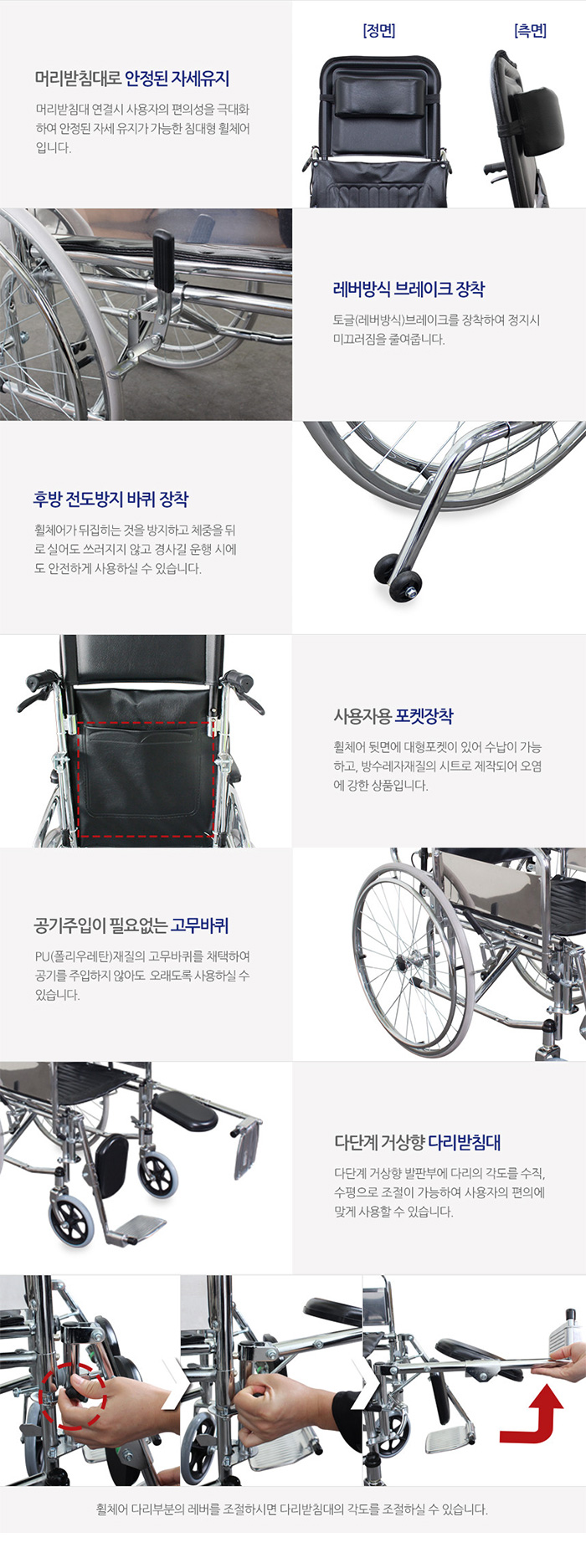 침대형휠체어 거상형 정형외과 깁스 환자용 병원용 수동휠체어 YCA-901LF