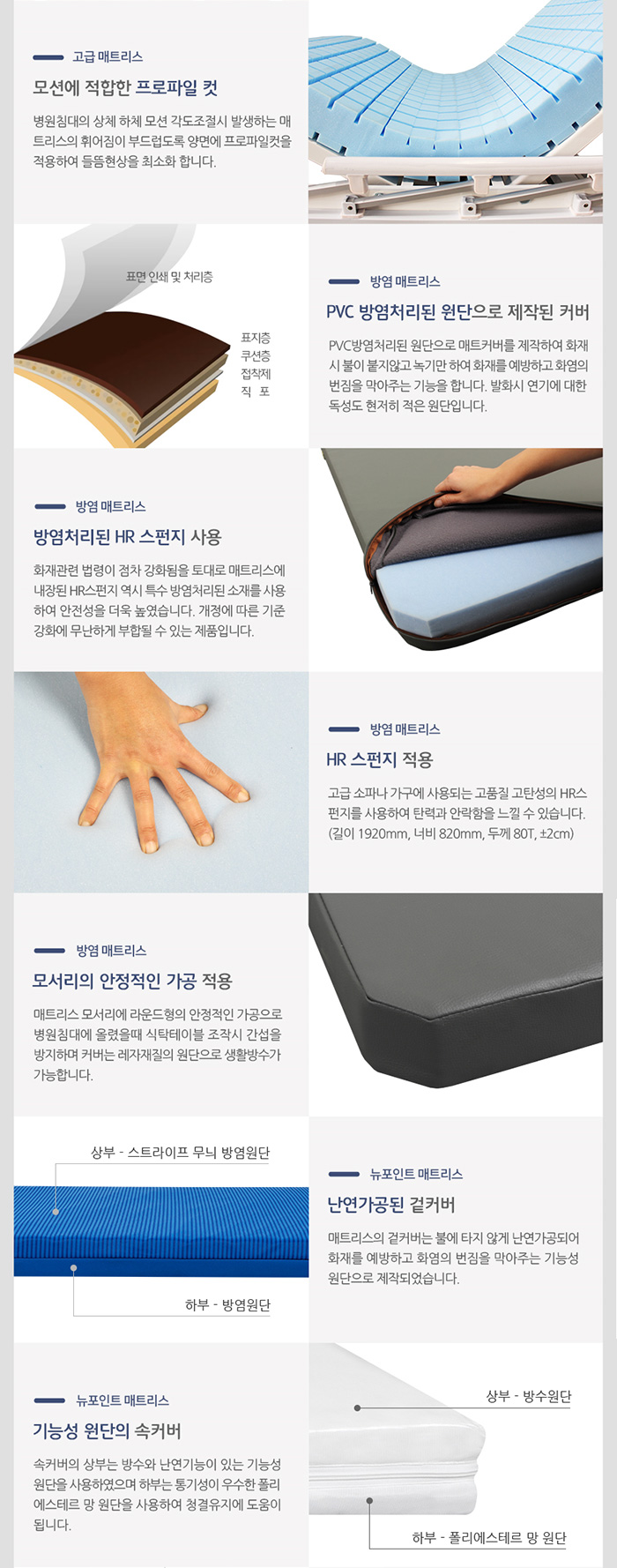 병원침대 방수 매트리스 접이식 2단 3단 YM-108208