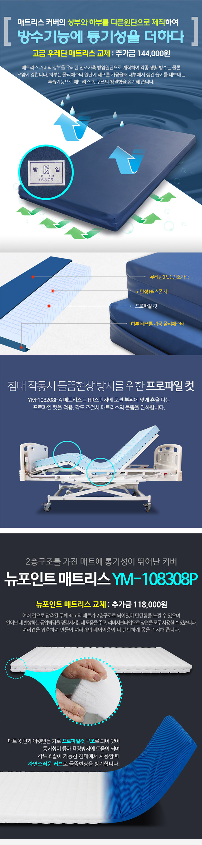 병원침대 환자용침대 전동3모터 YN-733A