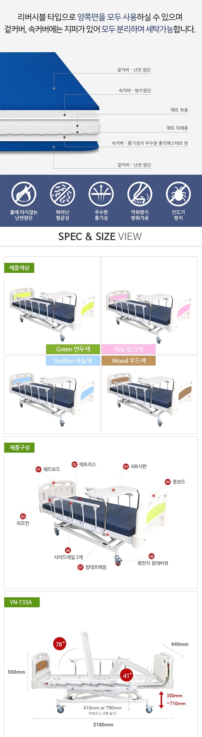병원침대 환자용침대 전동3모터 YN-733A
