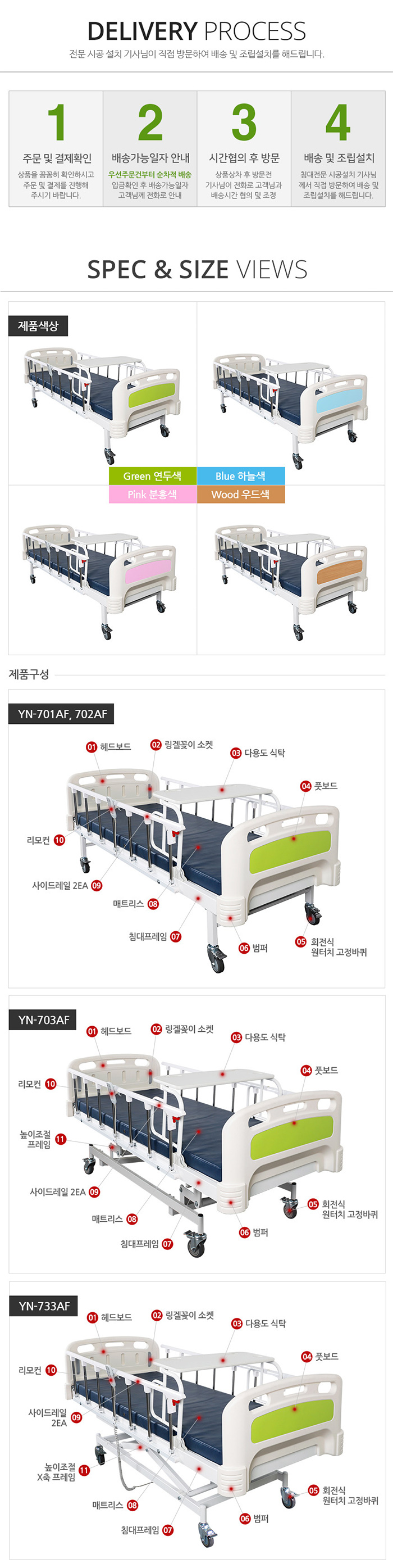 병원침대 의료용 환자용 낙상방지 안전가드 전동침대