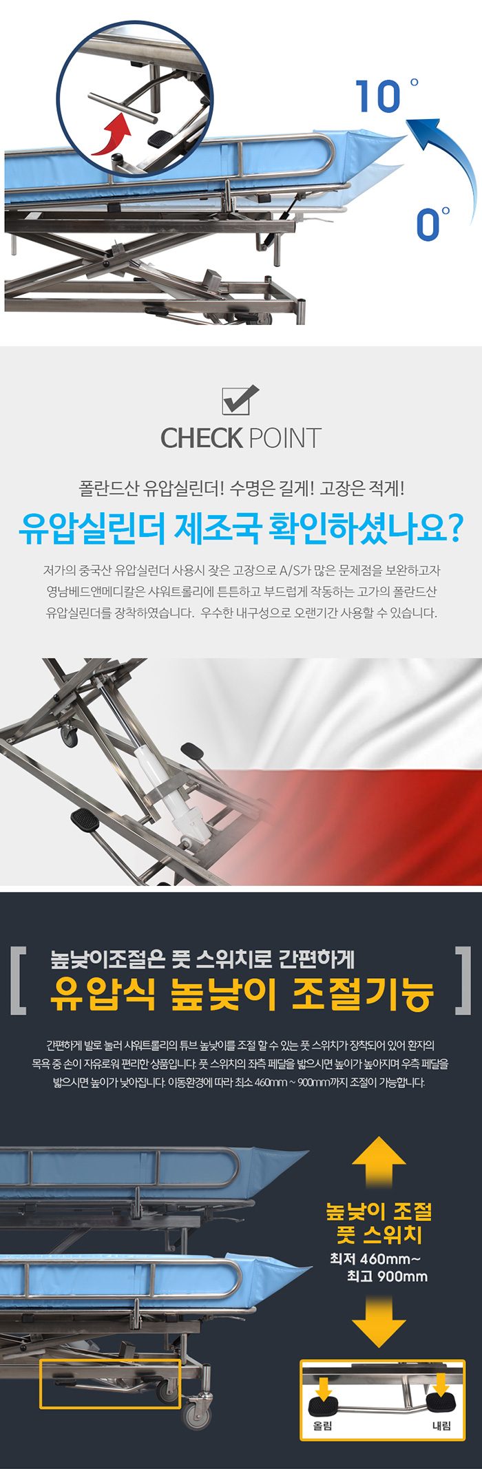영남베드 샤워트롤리 차량용샤워카 유압식 목욕보조용품 YST-340H