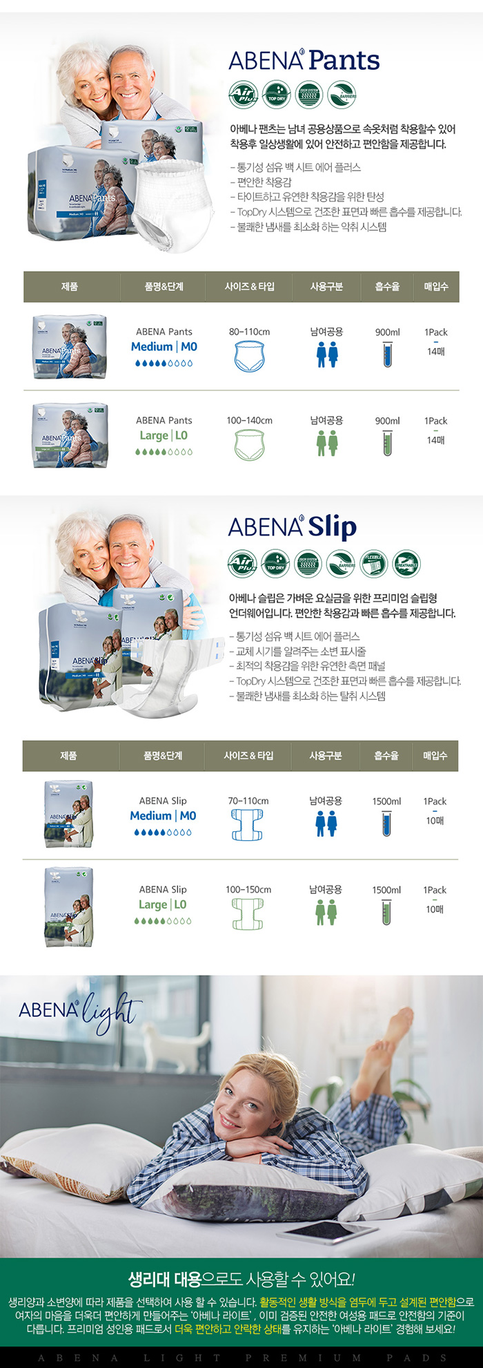 아베나 LIGHT 덴마크 요실금 성인용기저귀 엑스트라