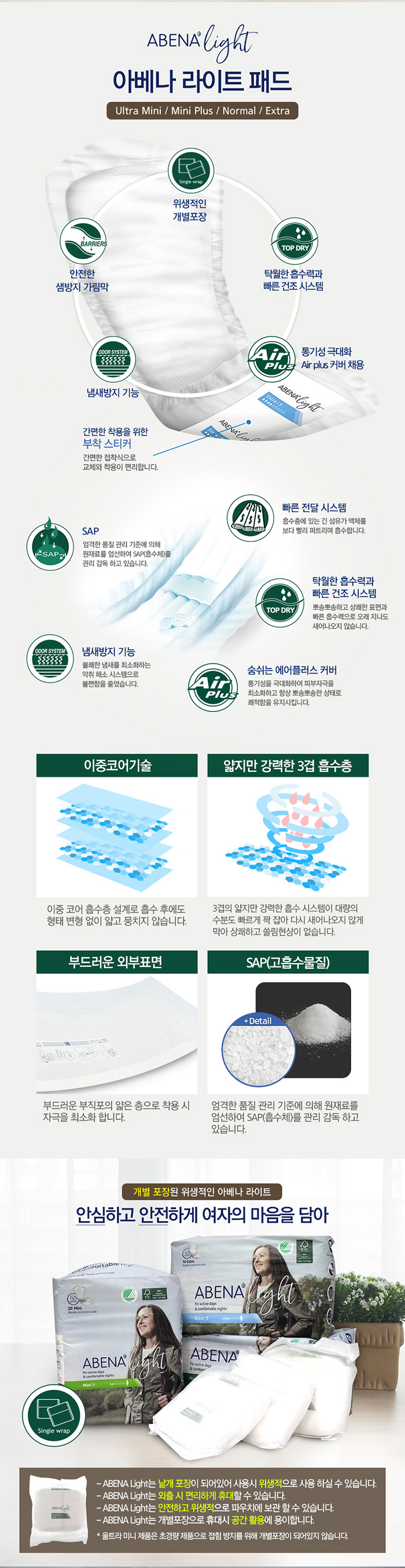 아베나 LIGHT 덴마크 요실금 성인용기저귀 미니플러스