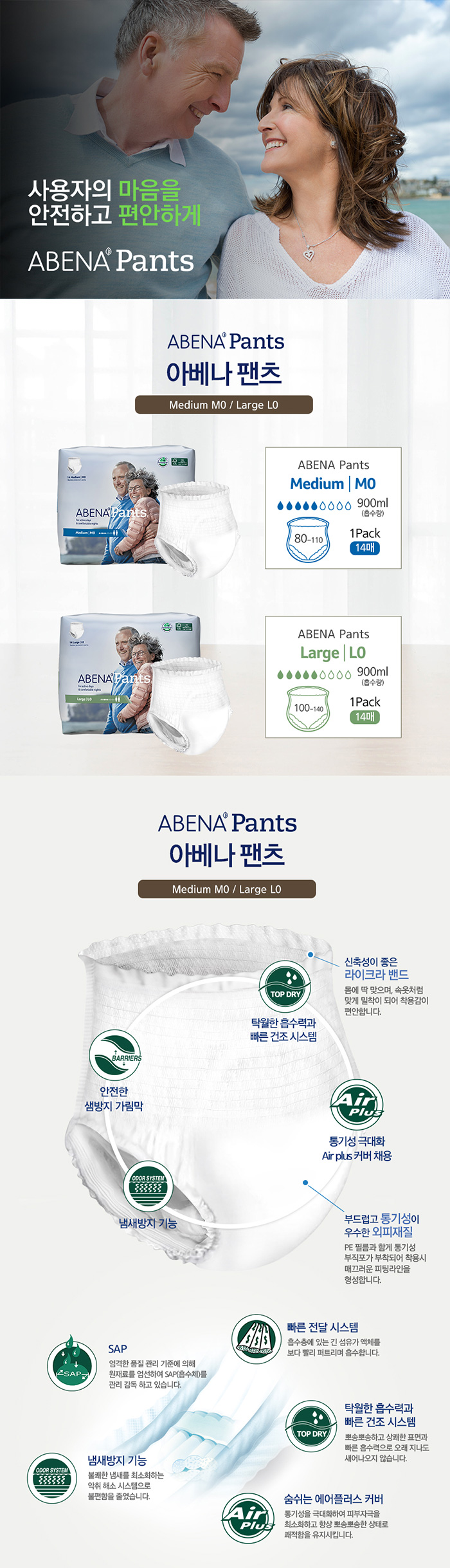 아베나 PANTS 덴마크 요실금 남녀공용 성인기저귀 대형