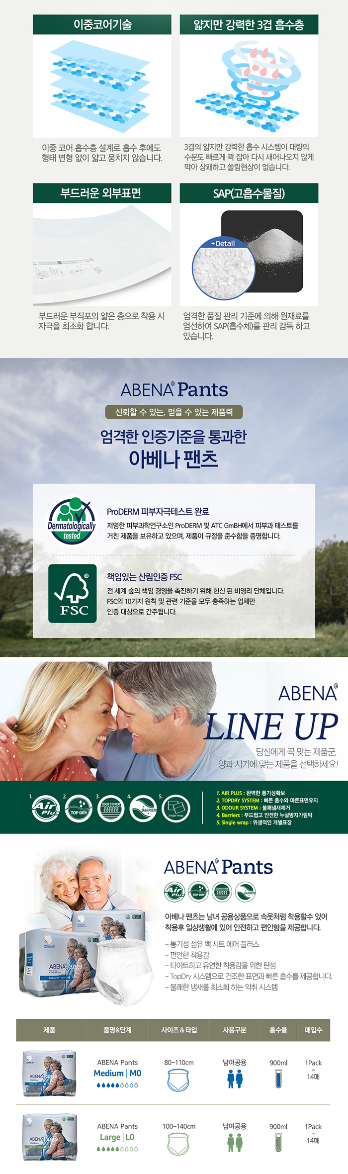 아베나 PANTS 덴마크 요실금 남녀공용 성인기저귀 대형