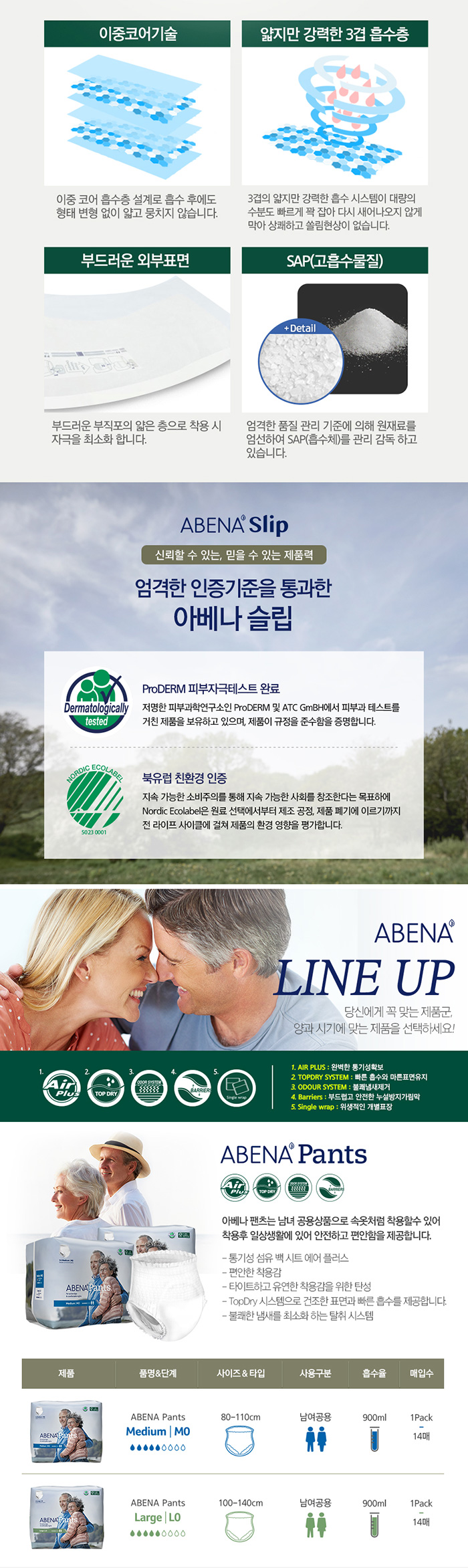 아베나 SLIP 덴마크 요실금 남녀공용 성인기저귀 대형