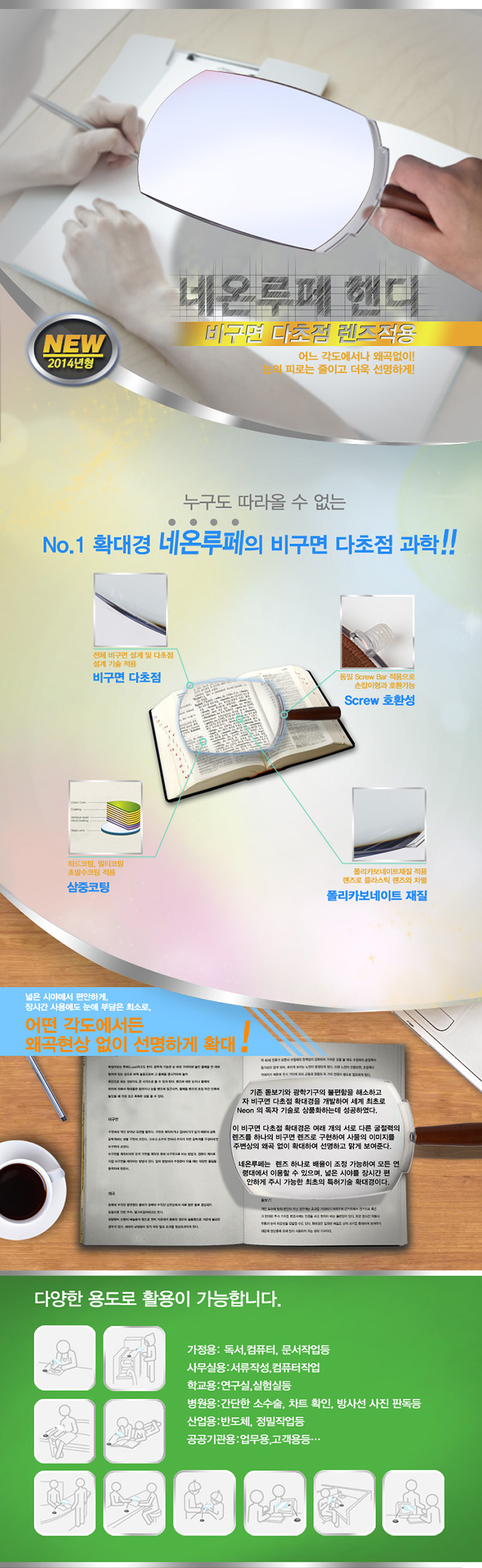네온루페 비구면 다초점 확대경 손잡이형 NL-H2000