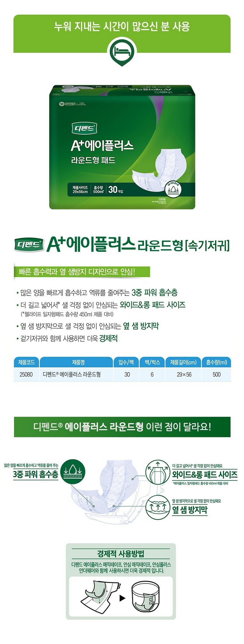 디펜드 에이플러스 라운드형 패드