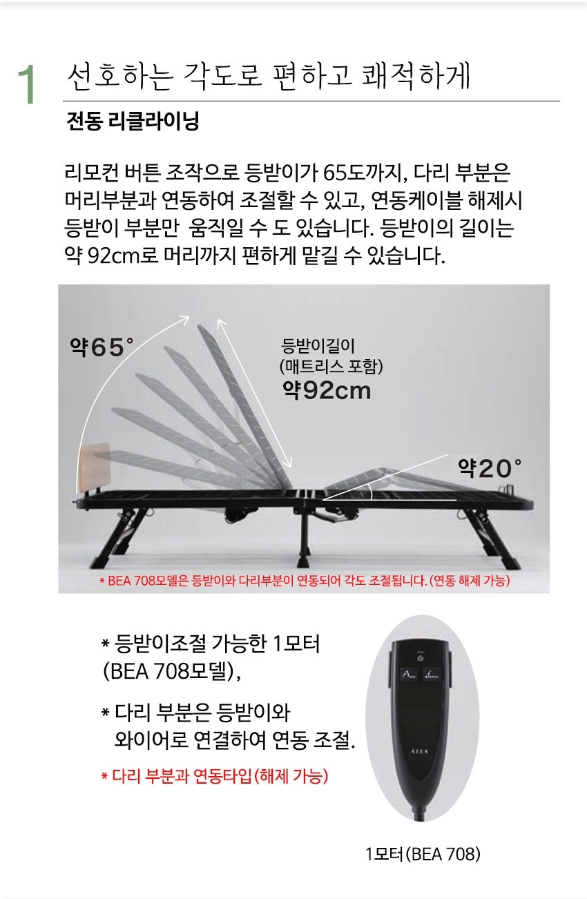 아텍스 프리미엄 전동 접이식 침대 BEA708