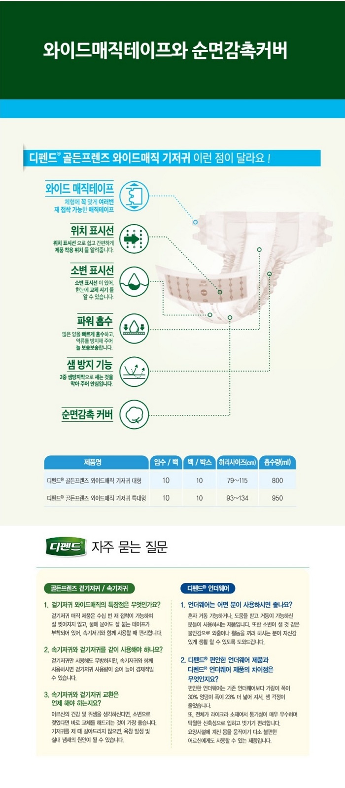 디펜드 골든프렌즈 와이드매직